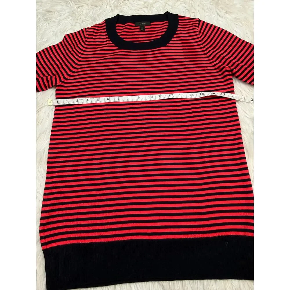 J.Crew Tippi 100% Merino Wool Sweater Coral/Navy Stripe Size S Preppy Nautical